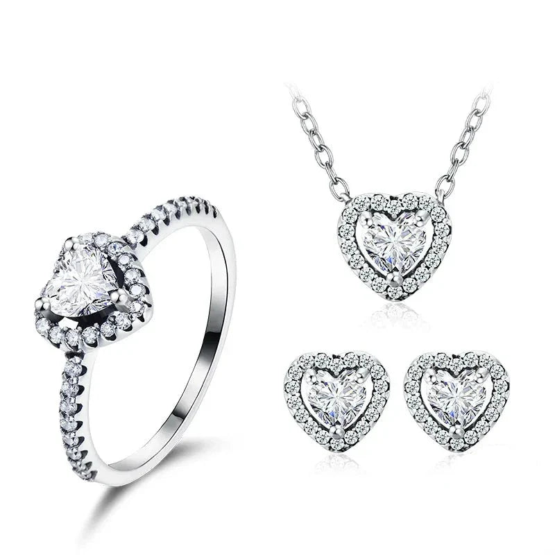 Modian 925 Sterling Silver Heart Fashion Sets For Women Charm Earrings Luxury Wedding Necklaces Engagement Statement Jewelry