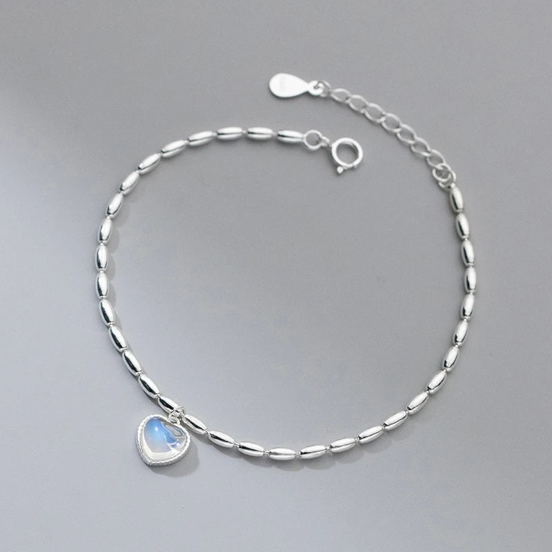 MODIAN 925 Sterling Silver Elegant Hearts Moonstone Minimalism Bracelets Trendy Simple Link Chain Bracelet For Women Jewelry