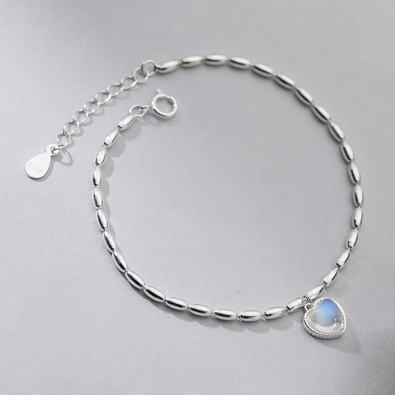 MODIAN 925 Sterling Silver Elegant Hearts Moonstone Minimalism Bracelets Trendy Simple Link Chain Bracelet For Women Jewelry